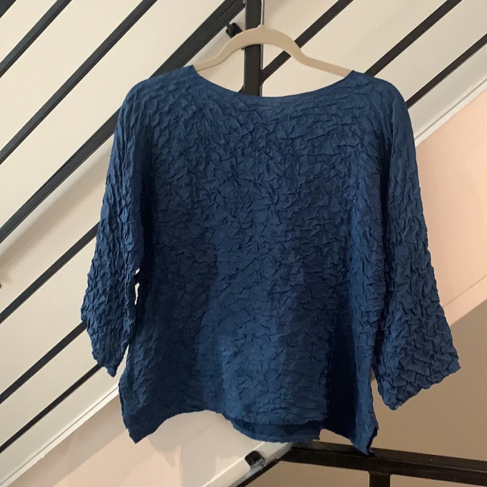 Silk handcrafted blue blouse and funky scarf black and blue set size small - Picture 6 of 9